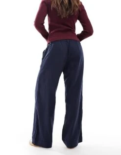 Hollister Low Rise Linen Wide Leg Trouser In Navy For Women -Hollister Shop 207895986 4