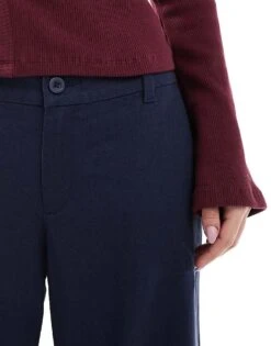 Hollister Low Rise Linen Wide Leg Trouser In Navy For Women -Hollister Shop 207895986 5