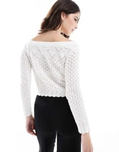 Hollister Off Shoulder Crochet Jumper In White For Women -Hollister Shop 207896000 4