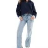 Hollister Low Relaxed Straight Leg Jean In Light Blue Wash For Women Mid Wash