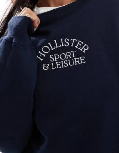 Hollister Script Logo Sweat Top In Navy For Women -Hollister Shop 207896030 3