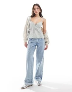 Hollister Low Rise Baggy Jean In Light Distressed Wash For Women Light Blue