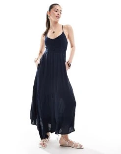 Hollister Crochet & Woven Mix Maxi Dress With Hanky Hem In Navy For Women