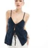 Hollister Tie Front Crochet Top In Navy For Women -Hollister Shop 207896076 1 navy