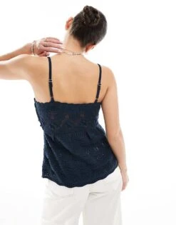 Hollister Tie Front Crochet Top In Navy For Women -Hollister Shop 207896076 3