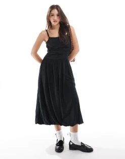 Hollister Strappy Back Puffball Maxi Dress In Black For Women -Hollister Shop 207896111 1 black 1