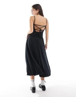 Hollister Strappy Back Puffball Maxi Dress In Black For Women -Hollister Shop 207896111 3