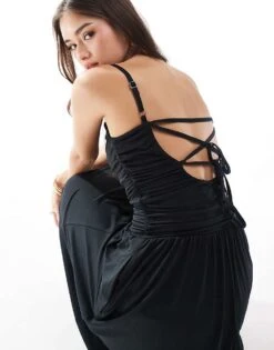 Hollister Strappy Back Puffball Maxi Dress In Black For Women -Hollister Shop 207896111 4