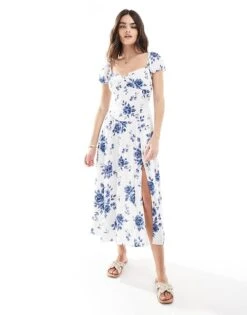 Hollister Off Shoulder Sweetheart Midaxi Dress With High Thigh Split In Blue Florals For Women Multi -Hollister Shop 207896112 1 multi 1