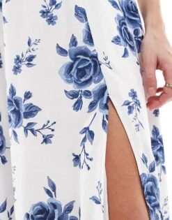 Hollister Off Shoulder Sweetheart Midaxi Dress With High Thigh Split In Blue Florals For Women Multi -Hollister Shop 207896112 4