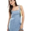 Hollister Square Neck Tie Back Structured Mini Dress In Denim For Women Denim Blue -Hollister Shop 207896130 1 denimblue