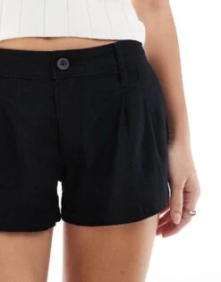 Hollister Low Rise Linen Short In Black For Women -Hollister Shop 207896147 4