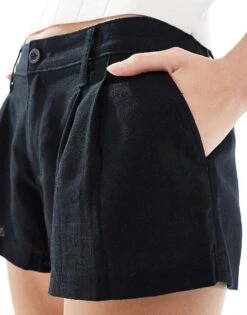 Hollister Low Rise Linen Short In Black For Women -Hollister Shop 207896147 5