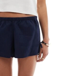 Hollister Pull On Tie Waist Linen Flippy Short In Navy For Women -Hollister Shop 207896148 4
