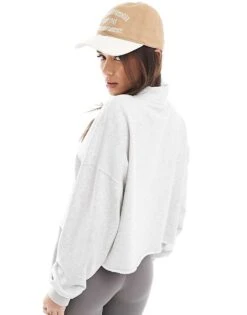 Hollister Cropped Half Zip Sweat Top With Raw Hem Detail In Charcoal For Women -Hollister Shop 207896167 3