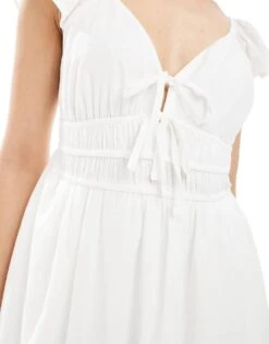 Hollister Short Sleeve Shirred Waist Detail Mini Skater Dress In White For Women -Hollister Shop 207896203 3