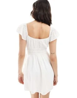Hollister Short Sleeve Shirred Waist Detail Mini Skater Dress In White For Women -Hollister Shop 207896203 4