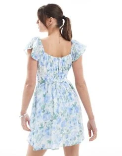 Hollister Short Sleeve Shirred Waist Detail Mini Skater Dress In Floral Print For Women Multi -Hollister Shop 207896272 3