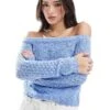 Hollister Off Shoulder Crochet Jumper In Light Blue For Women