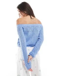 Hollister Off Shoulder Crochet Jumper In Light Blue For Women -Hollister Shop 207896309 4