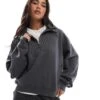 Hollister Oversized Ribbed Half Zip Sweat Top In Charcoal For Women