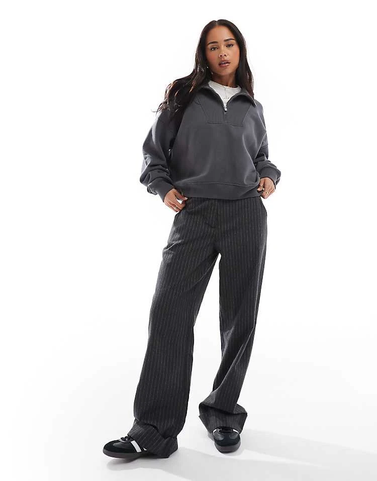 Hollister Oversized Ribbed Half Zip Sweat Top In Charcoal For Women 4 Hollister Oversized Ribbed Half Zip Sweat Top In Charcoal For Women - Image 2