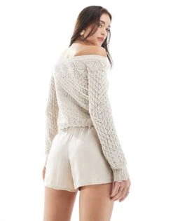 Hollister Pull On Tie Waist Linen Flippy Short In Oatmeal For Women -Hollister Shop 207896347 5