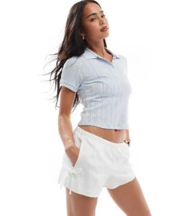 Hollister Pull On Tie Waist Linen Flippy Short In White For Women -Hollister Shop 207896348 1 white 1