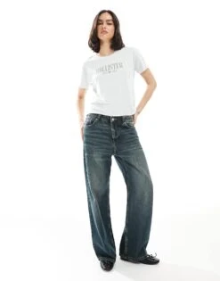 Hollister Script Logo T-shirt In Sage Green For Women Blue -Hollister Shop 207899622 4