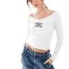 Hollister Sport Motif Off Shoulder Top In Cream For Women