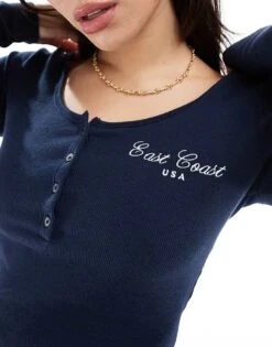 Hollister Motif Detail Button Through Top In Navy For Women -Hollister Shop 207899647 2