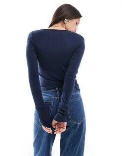 Hollister Motif Detail Button Through Top In Navy For Women -Hollister Shop 207899647 3