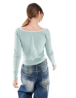 Hollister Sport Motif Off Shoulder Top In Sage Green For Women -Hollister Shop 207899655 3