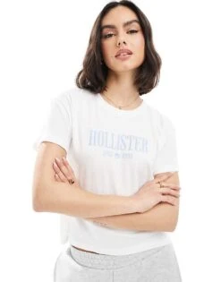Hollister Script Logo T-shirt In White For Women