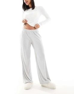 Hollister Nightwear Ribbed Baggy Trouser In Grey Multi For Women
