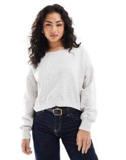 Hollister Off Shoulder Boyfriend Sweat Top In Grey For Women -Hollister Shop 207900643 1 grey 1