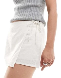 Hollister Linen Wrap Skort In White For Women -Hollister Shop 207900668 3