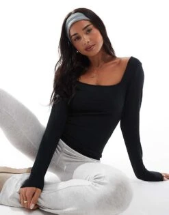 Hollister Long Sleeve Square Neck Top In Black For Women -Hollister Shop 207900723 1 black 1