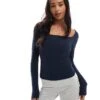 Hollister Long Sleeve Square Neck Top In Navy For Women -Hollister Shop 207900724 1 navy