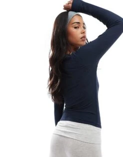 Hollister Long Sleeve Square Neck Top In Navy For Women -Hollister Shop 207900724 3