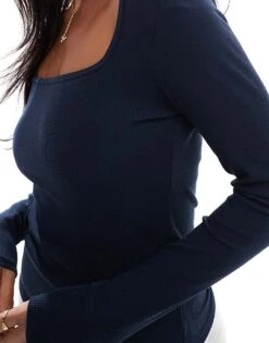 Hollister Long Sleeve Square Neck Top In Navy For Women -Hollister Shop 207900724 4