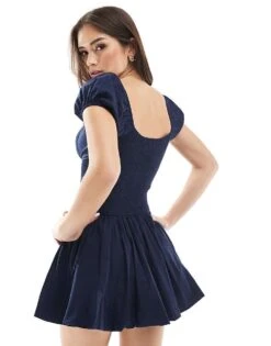 Hollister Shirred Bust Drop Waist Bubble Skort Dress In Navy For Women -Hollister Shop 207900749 4