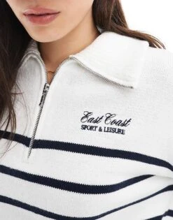 Hollister Half Zip Through Stripe Motif Jumper In Cream For Women Cream Stripe -Hollister Shop 207900750 4