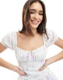 Hollister Shirred Bust Drop Waist Bubble Skort Dress In White Floral For Women Multi -Hollister Shop 207900768 3