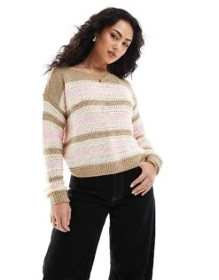 Hollister Contrast Slouchy Off Shoulder Knit In Cream Stripe For Women Multi -Hollister Shop 207900785 1 multi 1
