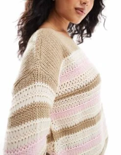 Hollister Contrast Slouchy Off Shoulder Knit In Cream Stripe For Women Multi -Hollister Shop 207900785 3