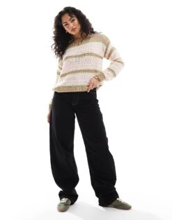 Hollister Contrast Slouchy Off Shoulder Knit In Cream Stripe For Women Multi -Hollister Shop 207900785 4