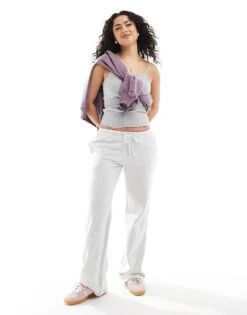 Hollister Contrast Stripe Low Rise Baggy Sweat Pant In Light Grey For Women