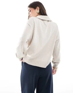 Hollister Half Zip Knitted Logo Jumper In Beige For Women Grey -Hollister Shop 207900872 3