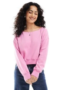 Hollister Off Shoulder Boyfriend Sweat Top In Pink For Women -Hollister Shop 207900876 1 pink 1